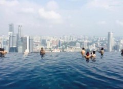 新加坡滨海湾金沙酒店55层的无边游泳池，是奥林匹克游泳池的三倍大